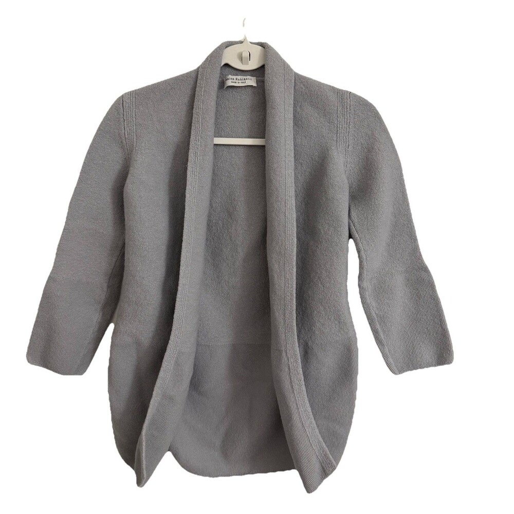 Amina Rubinacci Cardigan Blazer 12 Gray Wool Open Front‎ Sweater Italy IT 48